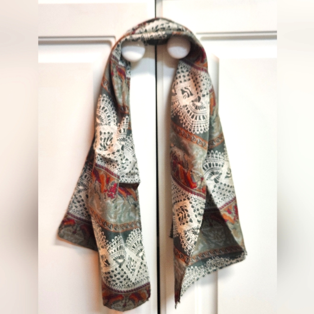 Bloomingdale's Lace and Floral Pattern Oblong Silk Scarf